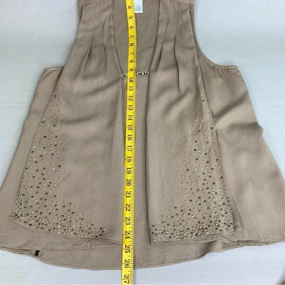 Cache Silk Blend Sleeveless Open Front Studded Vest Women Size M Brown Waterfall - Picture 9 of 10